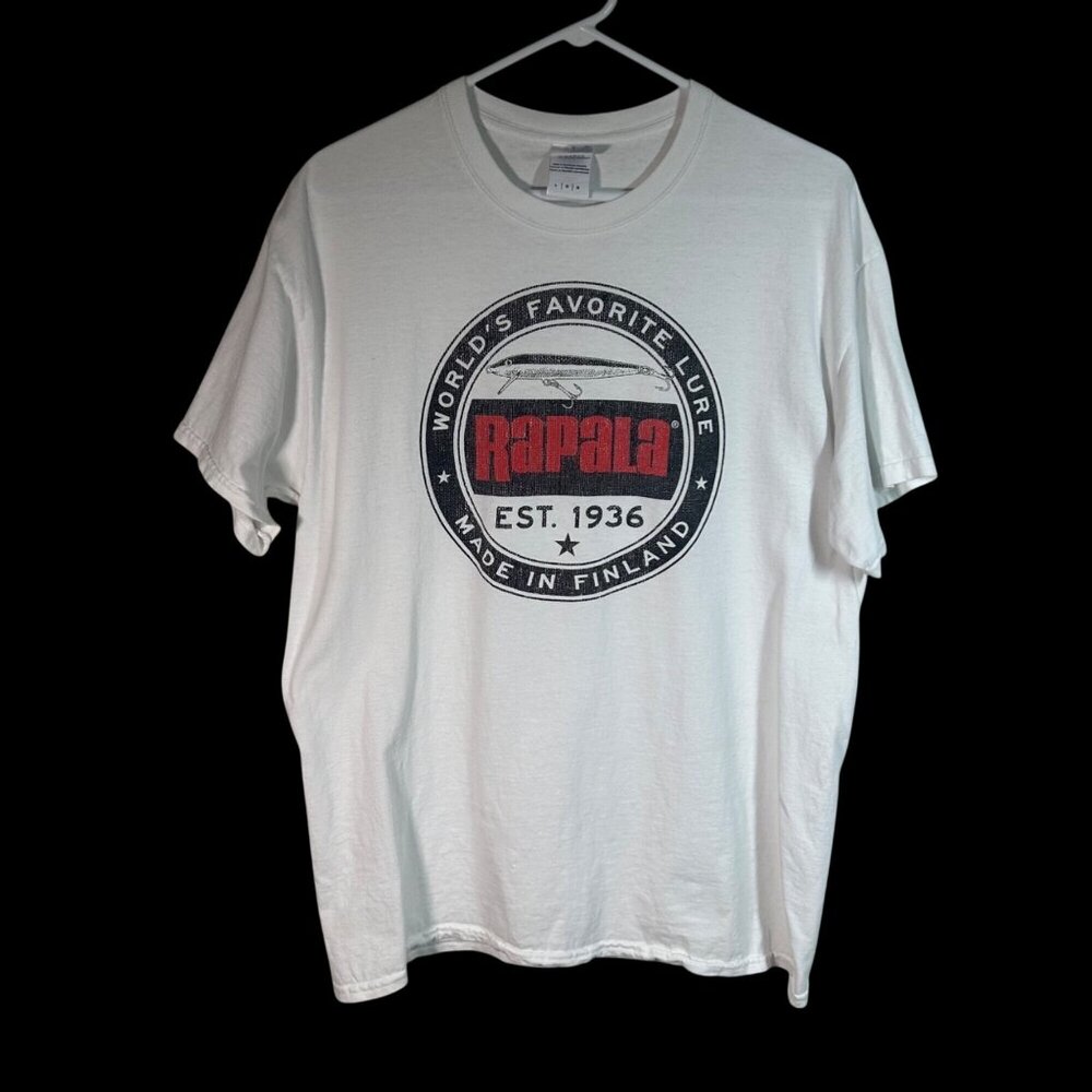 Rapala Gildan Ultra Cotton White Graphic Tee Large Finland Logo